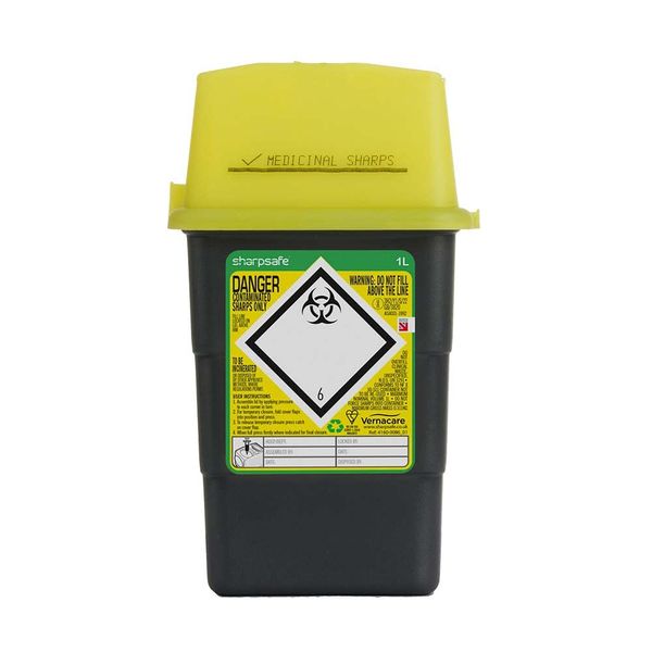 Sharpsafe 1 Litre 5th Generation Yellow /Grey -Sharps Bin Clinical Waste Disposal