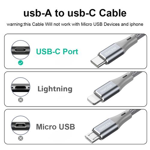 SMICEM USB Type C Cable 5M, USB A to USB C Extra Long Durable Nylon Braided Fast Charge Cable, USB C Charger Cable Compatible with Galaxy S8 S9 S10 LG G6 G7 V20 V30 V40 Note 8 9 10 and More (Gray)