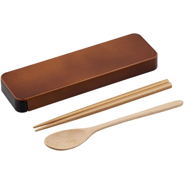 Tatsumiya Spoon & Chopsticks Set, Slide, Magewappa, Made in Japan, Light Brown, 7.1 inches (18 cm)