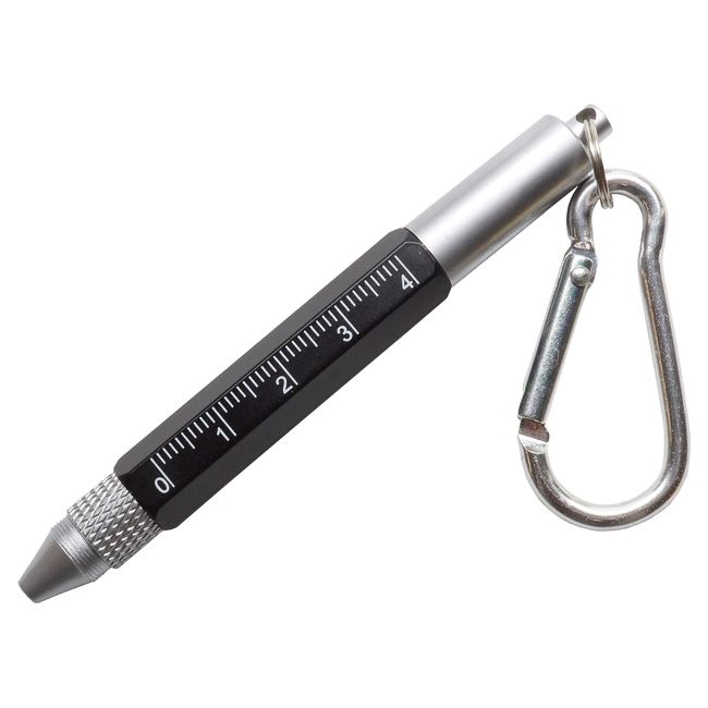 PR-COPEN-CARA-BK Compact, Multi-functional Pen, Palm Size, Carabiner, Ring, Keychain, Ballpoint Pen, Stylus Pen, Stylus Pen, Ruler, Driver, Portable, Stationery (Carabiner/Black)