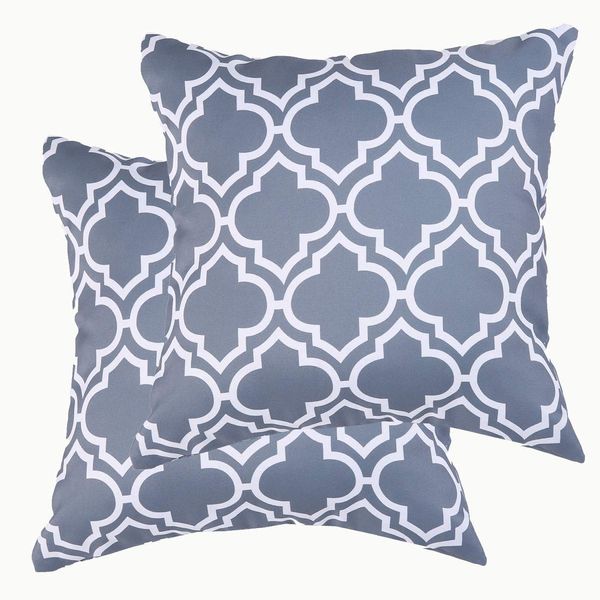 Eternal Beauty|Polyester Decorative Square 2 PCS Cushion Covers 18"x18",Whaterproof Outdoor Throw Pillow Case for Garden Furniture Sofa with Invisible Zipper,Grey (45cmx45cm)