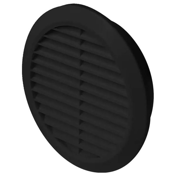 Black Louvred Wall Vent Grille with Flyscreen for Ø 100 mm / 4" Round Wall Outlet - Air Ventilation Duct Cover with Anti-Insect Mesh and Rear Spigot, Tough and Durable ABS Plastic