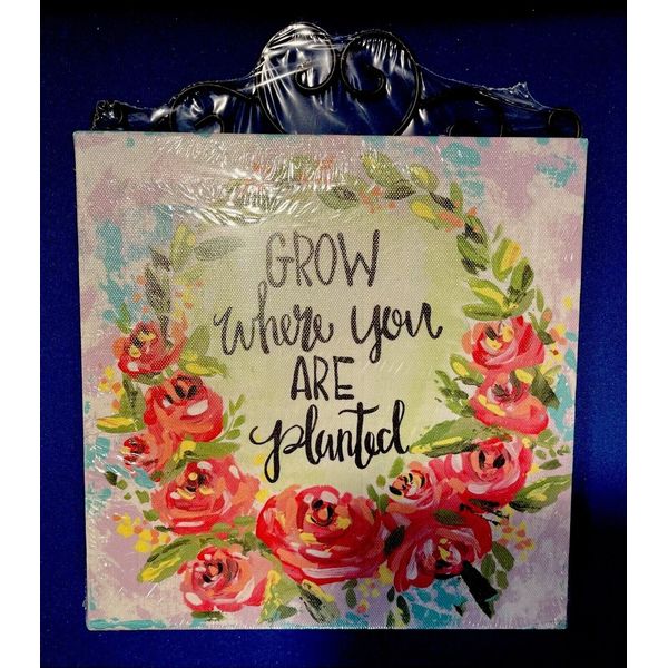 Floral Unframed "Grow Where You Are Planted" Canvas Wall Art Home Decor 8”x8”