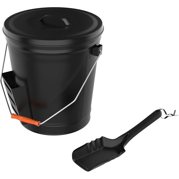 4.75 Gallon Black Ash Bucket with Lid and Shovel-Essential Tools for Fireplaces,