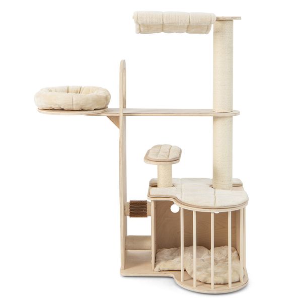 Multi-Layer Wooden Activity Center 55" Tall Cat Tree Tower  w/Rest Condo&