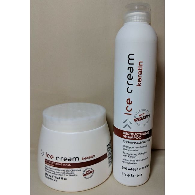 Inebrya Ice Cream Keratin Shampoo(300ml) & Mask(500ml) Set