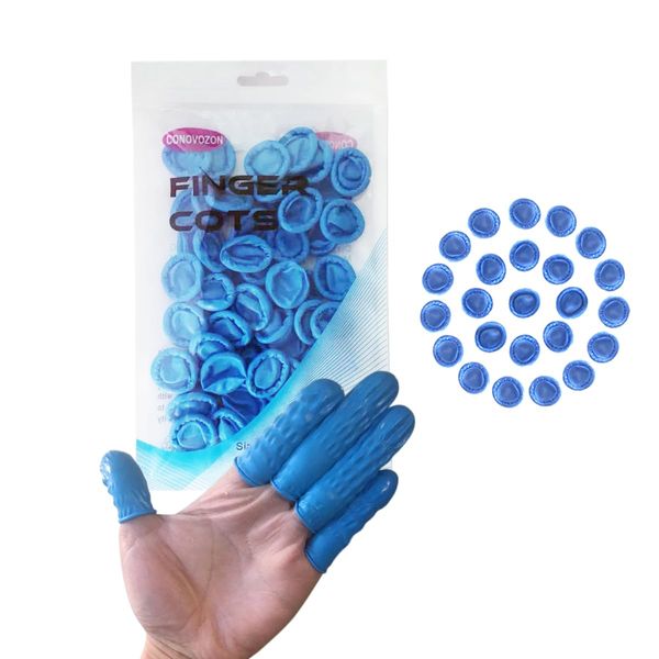 CONOVOZON Medium Disposable Nitrile Finger Cots, Anti-Static Non-allergenic Finger Protectors,Suitable for Beauty, Cleaning, Massage,Electronic Repair 100 pcs (Blue)