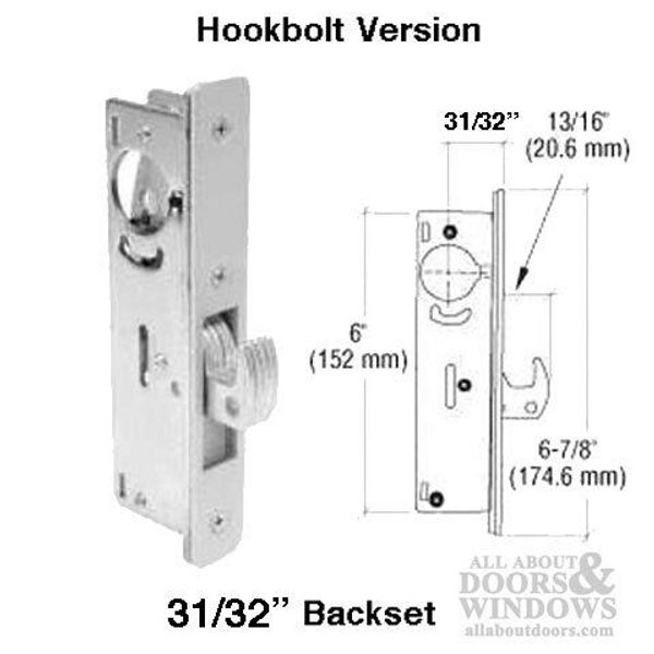 Hookbolt Lock Fits Sliding Doors Hinged Doors Lockbody Only 31/32 Inch Backset