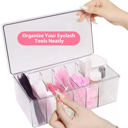 Lash Cart Organizer For Lash Techs,Acrylic Lashes Extension Organizers and Storage for Do Your Own Lashes and Brows at Home,Clear Container for False Eyelash Supplies, Separated Lashs Organizers Boxes