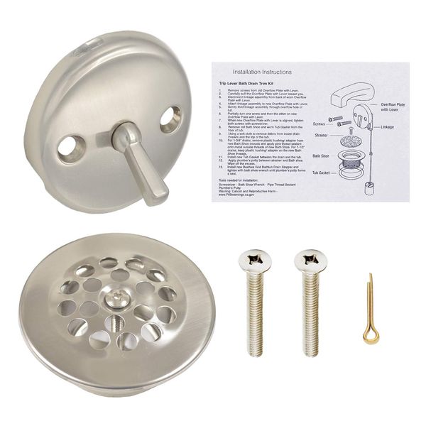 Trip Lever Bath Drain Trim Kit - Overflow Drain Cover for Bathroom Tub | BN