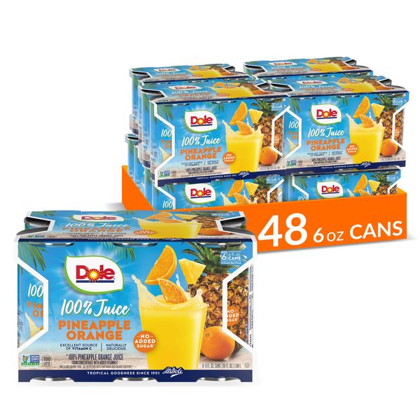 Dole 100% Pineapple Orange Juice, No Added Sugar, Excellent Source of Vitamin C, 100% Fruit Juice, 6 Fl Oz (Pack of 6), 48 Total Cans, Packaging May Vary