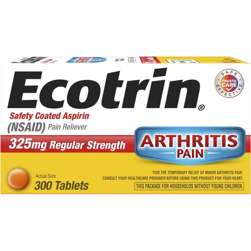 Ecotrin Regular Strength Aspirin, Arthritis Pain Relief, 325mg Regular Strength, 300 Safety Coated Tablets
