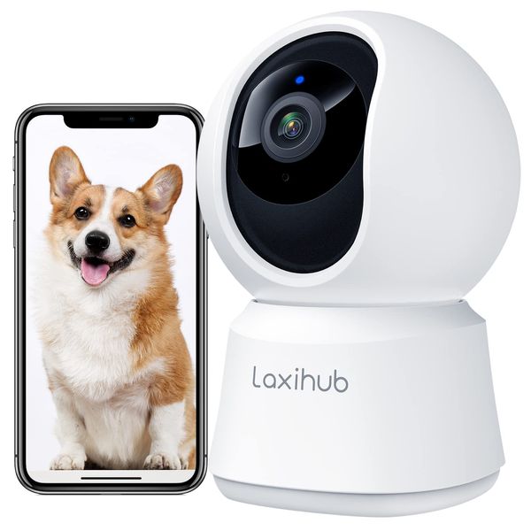 LAXIHUB Pet Dog Cameras with App, 2K 3MP Indoor Security Camera for Baby Cat Puppy, 360° Pan/Tilt Home Security, Night Vision, Motion/Sound Detection, Smart Tracking, 2-Way Talk, Work with Alexa