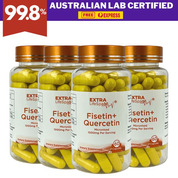 Fisetin 99.8% Quercetin 99.8% Australia 500mg 4 x 60s Extra Lifespan Supplements