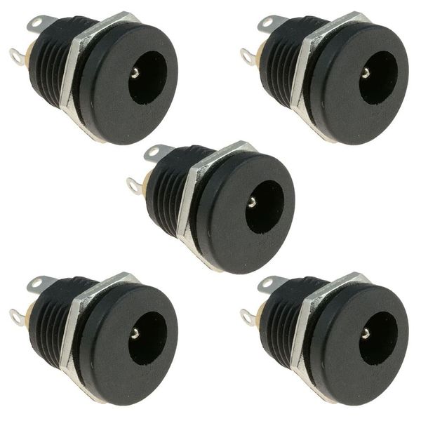 2.1mm x 5.5mm Round Panel Mount Female Socket DC Connector Jack Plug (Pack of 5)