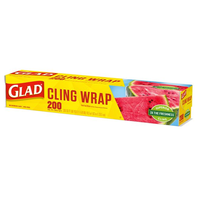  Glad Cling Wrap Clear Plastic Wrap, 200 Sq Ft (Pack of