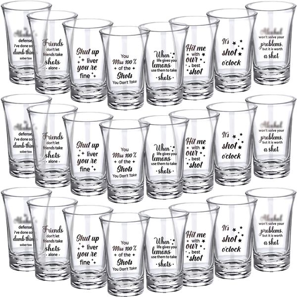 24 Packs Acrylic Clear Party Shot Glasses Set 1.2 Ounce Heavy Base Shot Glasses Funny Friends Shot Glasses for Adult Small Glass Shot Cups, 8 Styles