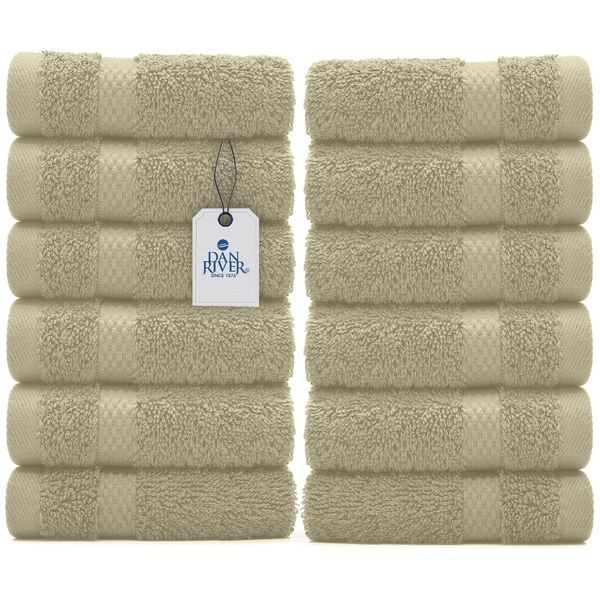 DAN RIVER 100% Cotton Face Towels 12 Pack - Premium Washcloths Highly Absorbent Towels for Bathroom, Spa and Daily Use 12x12 in, 600 GSM – Beige