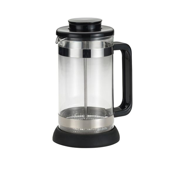 BonJour Coffee Borosilicate Glass French Press with Coaster & Scoop, 33.8-Ounce, Riviera, Black