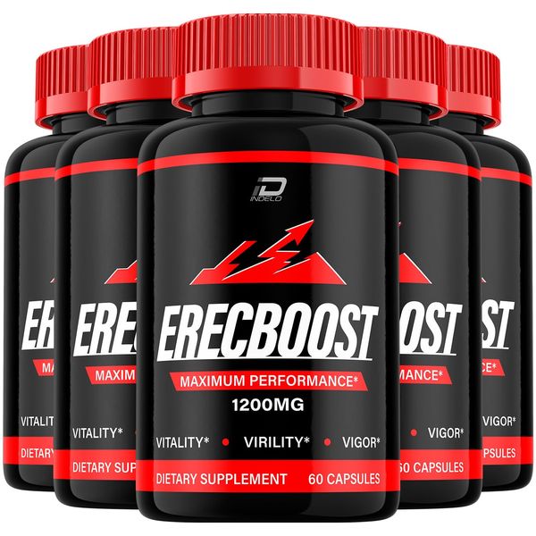 Indelo Erecboost for Men Capsules, Erecboost Vitamin Complex Pills, Official Formula, Eracboost Dietary Supplement, All Natural Support Formula Reviews (5 Pack – 300 Capsules)