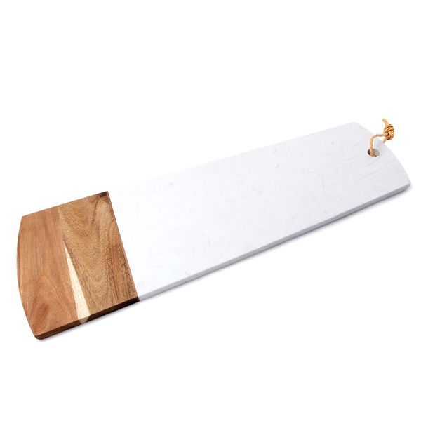 bar@drinkstuff White Marble & Acacia Serving Board 60 x 20cm - Single - Marble Cheese Board, Serving Platter