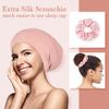 LULUSILK 100% Mulberry Silk Sleep Cap Silk Bonnet for Sleeping, No More Frizzy Tangled Hair, Stay On All Night Adjustable Silk Hair Wrap for Sleeping with Scrunchie, Pink, Pack of 1