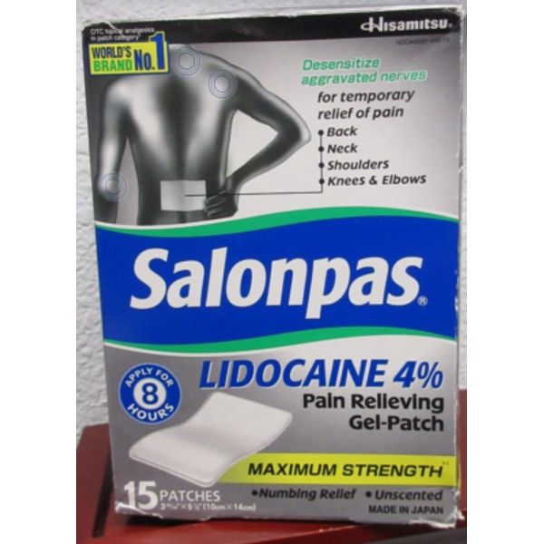 MAXIMUM STRENGTH Salonpas LICOCAINE PAIN RELIEVING GEL PATCH 15 Count