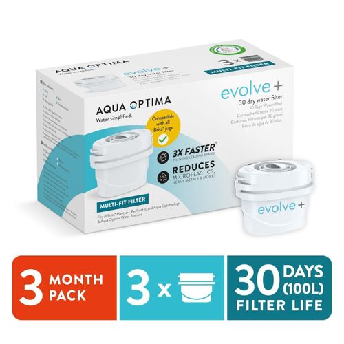 Aqua Optima EPS319 Optima, Evolve+ 3 Pack (3 Months Supply) Water Filter Cartridge Compatible with Brita, Maxtra+ & PerfectFit, White