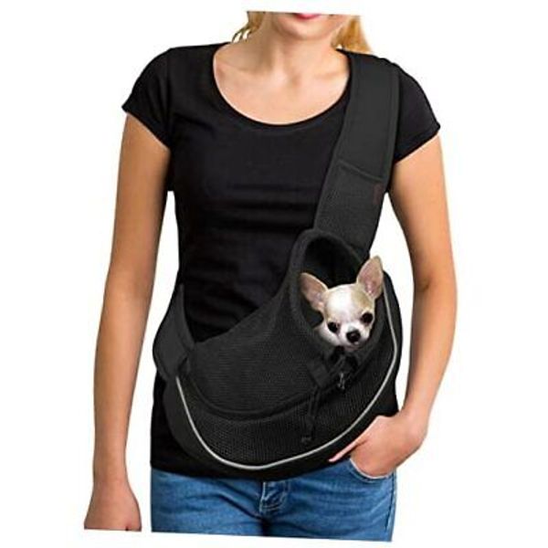 Pet Dog Sling Carrier Breathable Mesh Travel Safe Sling Bag Small Black 2.0