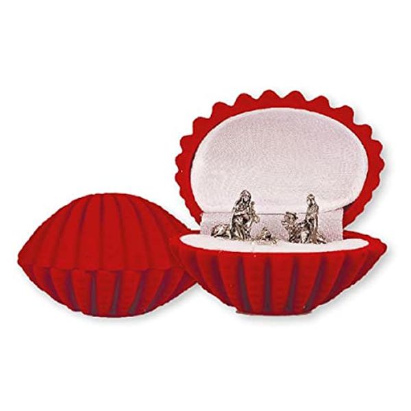 CBC Distributors Nativity Set Mini Figures 1" Red Velvet Box Shell Shape