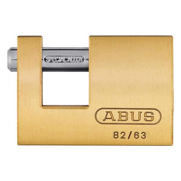 ABUS brass padlock 82/63 - Monoblock padlock for roller grilles, vending machines, containers and much more. - Locking bolt made of hardened steel - ABUS security level 6