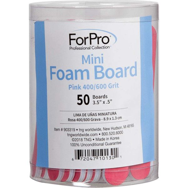 ForPro Mini Foam Board, Double-Sided Nail File, 400/600 Grit, 3.5” L x .5” W, Pink, 50-Count