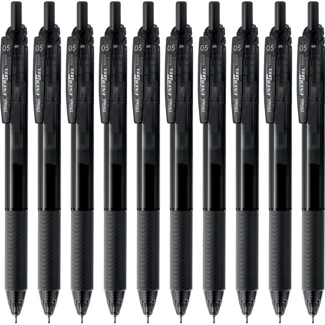 Pentel BLN125-A Gel Ink Ballpoint Pen, EnerGel S, 0.5mm, Black, 10 Pens