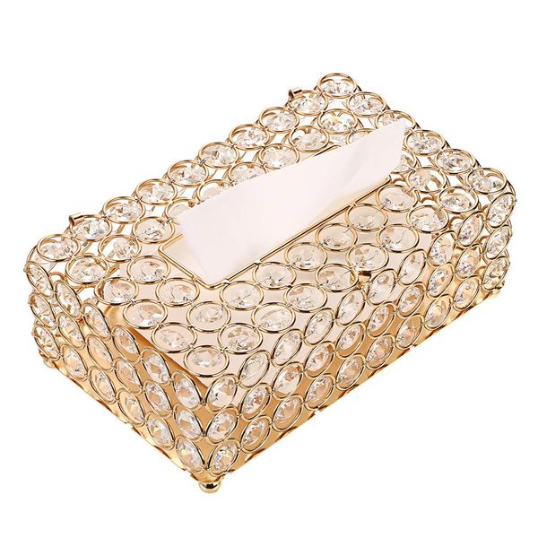 SUMNACON Crystal tissue Box holder tissue Organizer for dining room,bedroom,dresser decoration (golden,Rectangular)