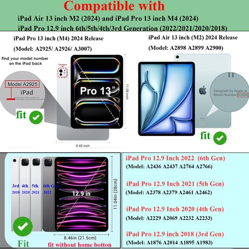 UUcovers Kids Case for iPad Air 13 Inch M3/M2 (2025/2024) & iPad Pro 13 inch M4 2024 & iPad Pro 12.9 inch Case 6th/5th/4th/3rd Gen (2022/2021/2020/2018) Cover with Stand/Handle/Pencil Holder, Purple