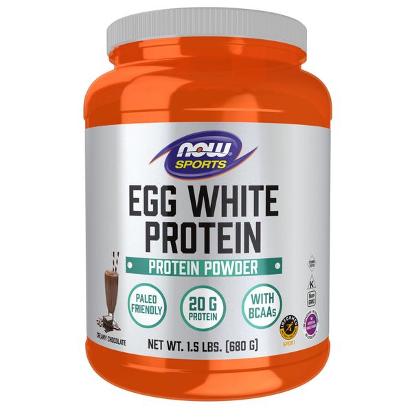 NOW Sports Nutrition, Egg White Protein, 20 g With BCAAs, Creamy Chocolate Powder, 1.5-Pound