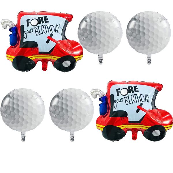 RS 6PCS Golf Foil Balloons Golf Cart Balloons Golf Ball Sports Balloons for Birthday Baby Shower Golf Themed Party Decorations Supplies