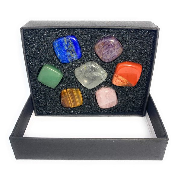 Chakra Healing Crystal Stones, 7 Energy Reiki Crystal Chakra Stone Set for Your Yoga Bag, Meditation, Cleansing, Balancing and Healing