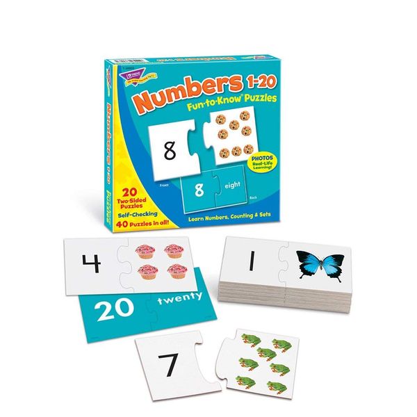 TREND ENTERPRISES: Fun-to-Know Puzzles: Numbers 1-20, Learn Numbers, Counting & Sets, 20 Two-Sided Puzzles, Self-Checking, 40 Puzzles Total, For Ages 3 and Up