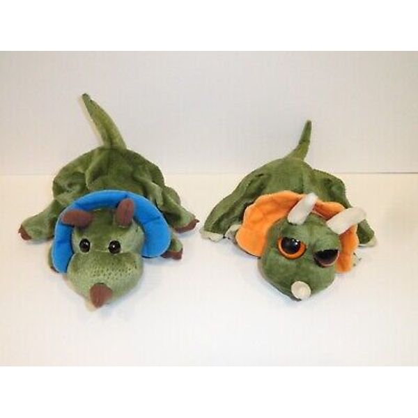 Caltoy Dream Hand Puppet Plush Lot Set Dinosaurs Blue Orange Triceratops P35