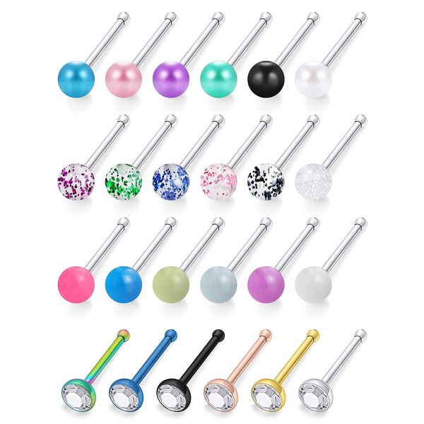 Cisyozi 18G Glow in the Dark Nose Rings Studs Piercing Jewelry for Women 18 Gauge Surgical Stainless Steel Straight Silver Nose Stud Nose Nostril ring Bar Earrings Piercings Jewelry Set Women Men 3mm