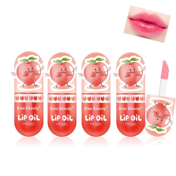 Pakivs 4Pcs Color Changing Hydrating Lip Oil Set,Peach Moisturizing Temperature Color Changing Lip Gloss Long Lasting Natural Lip Tint Lip Oil for Lip Care