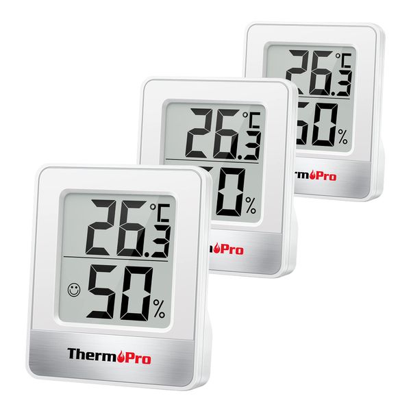 ThermoPro TP49W-3 digitales Mini Thermo-Hygrometer Thermometer innen Raumthermometer 3 er Temperatur und Luftfeuchtigkeitmessgerät mit Smiley-Indikator