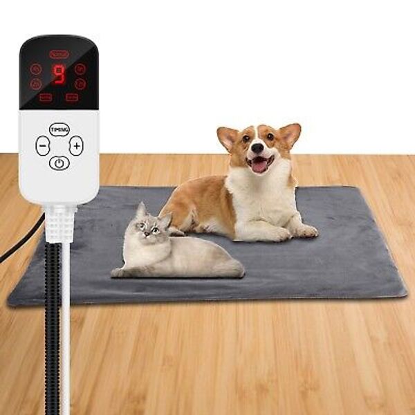 Pet Heated Mat adjustable Chew Resistant Cord Timer Auto Power-Off 18" x 28"