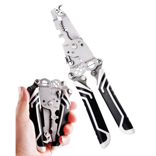 18 In 1 Foldable Ｗire Stripper Crimper, Multifunctional Folding Wire Stripping Tool, Wire Strippers Electrical，Electric Cable Stripper, Cable Cutters with Plier, Crimper, Twister, Splitting, 2pcs