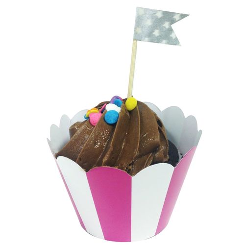 AllyDrew Standard Size Striped Cupcake Wrappers (Set of 20), Hot Pink