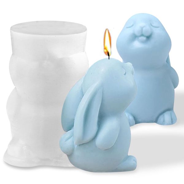 1PCS Easter Bunny Candle Molds Resin Molds,Cute Standing with Closed Eyes Rabbit Epoxy Resin Silicone Molds 3D Animal Candle Molds Silicone Resin Mold for Home Room Decor Craft Candle Making Supplies