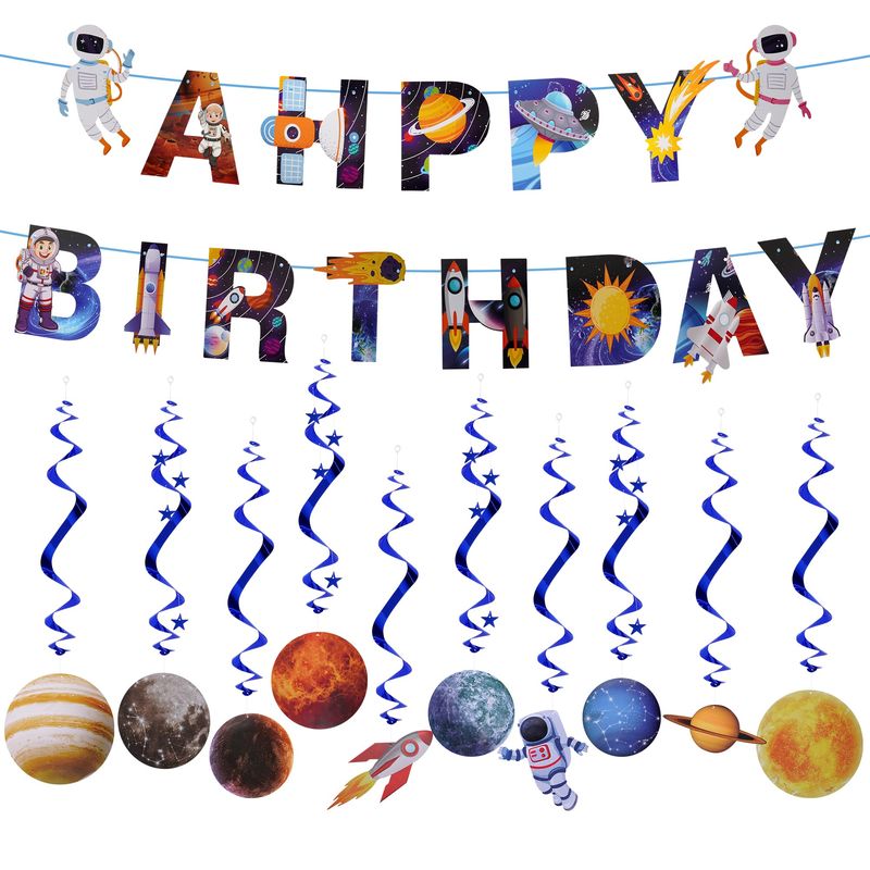 1 Space Themed Happy Birthday Banner Planet Hanging Swirls Solar System ...