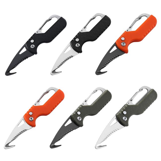 Package opener, Portable Utility Cutter, Small Pocket Box, Seatbelt, Strap  Cutter Knife, Razor Sharp Serrated Blade and Paratrooper Hook, Carabiner