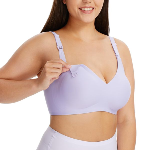 HBselect Seamless Nursing Bras: Comfortable Maternity Bra for Breastfeeding Mums -Wireless Bralette Includes Bonus Bra Extender. Violet